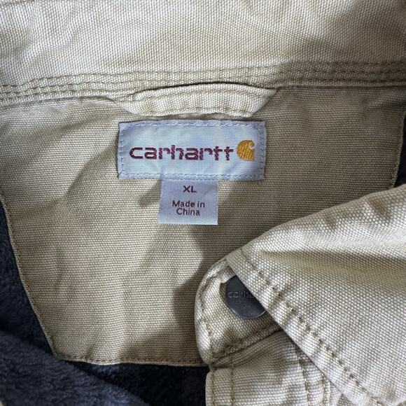Carhartt Men's XL Chore Coat Beige Canvas Button Workwear Jacket Blanket Lined - Picture 2 of 7